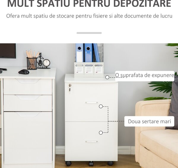 Vinsetto Dulap mobil pentru dosare cu 2 sertare, cu blocare, dulap de birou din lemn cu roti de blocare pentru A4 | Aosom Romania