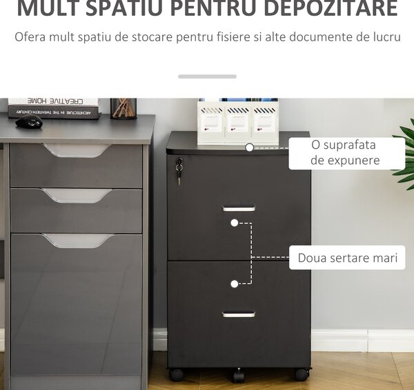Vinsetto Dulap mobil arhiva cu 2 sertare, cu blocare, dulap de birou din lemn cu roti de blocare pentru A4 | Aosom Romania