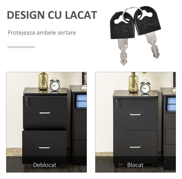 Vinsetto Dulap mobil arhiva cu 2 sertare, cu blocare, dulap de birou din lemn cu roti de blocare pentru A4 | Aosom Romania