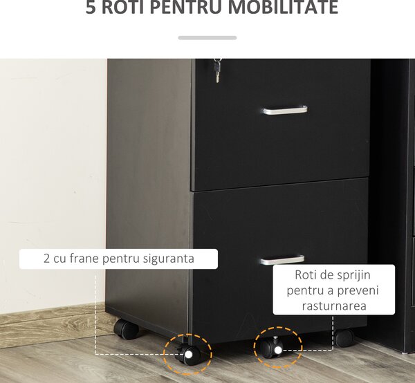 Vinsetto Dulap mobil arhiva cu 2 sertare, cu blocare, dulap de birou din lemn cu roti de blocare pentru A4 | Aosom Romania
