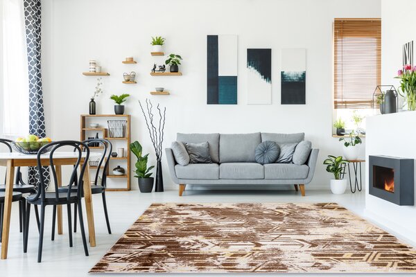 Covor MEFE modern B402 Vintage - structural două niveluri de lână bej închis
