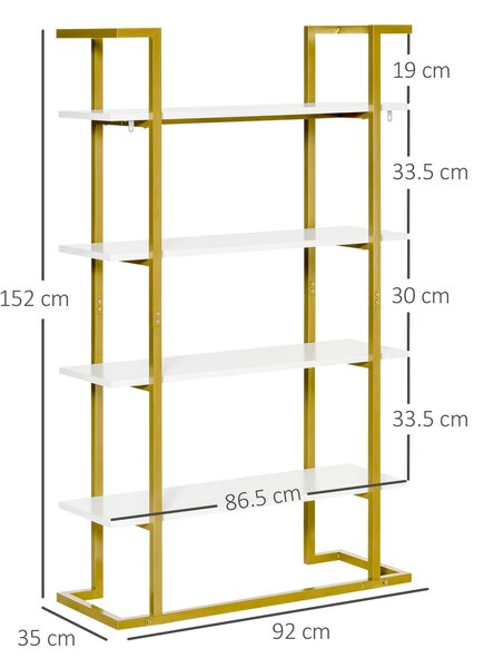 HOMCOM Raft din lemn si otel cu 4 niveluri de depozitare, elegant, auriu, cu un design multifunctional robust | AOSOM RO