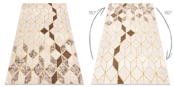 Covor MEFE modern B400 Cub, geometric 3D - structural două niveluri de lână cremă / bej