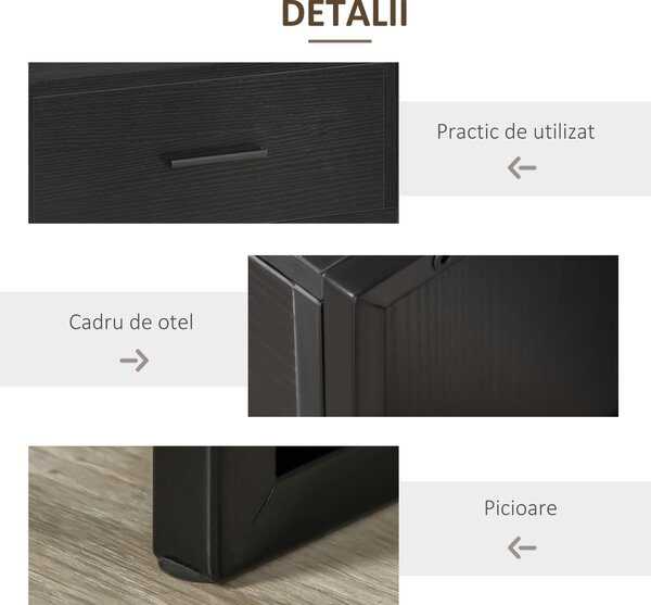 HOMCOM Set din 2 Noptiere Moderne, Noptieră cu Raft și Sertar, Organizatoare de Depozitare pentru Dormitor, Camera de Zi, 45x40x60 cm, Negru | Aosom Romania