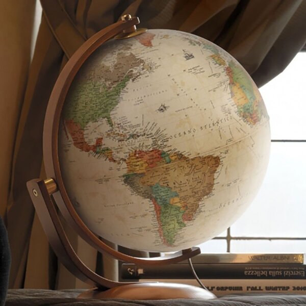Glob geografic politic Optimus, iluminat, 30 cm, rotire 2 planuri, lemn cires