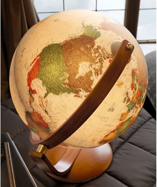 Glob geografic politic Optimus, iluminat, 30 cm, rotire 2 planuri, lemn cires