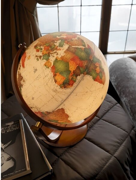 Glob geografic politic Optimus, iluminat, 30 cm, rotire 2 planuri, lemn cires