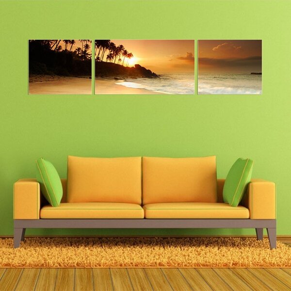 Set tablou fosforescent Tropical Sunset, 3 piese, canvas