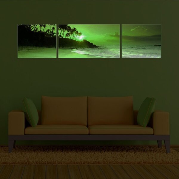 Set tablou fosforescent Tropical Sunset, 3 piese, canvas