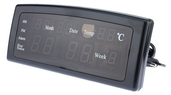 Ceas digital afisaj LED rosu, data, alarma, temperatura, negru, Caixing