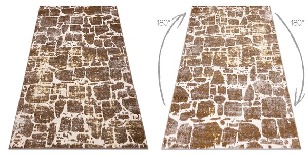 Covor MEFE modern 6184 Pavaj cărămidă structural două niveluri de lână bej închis