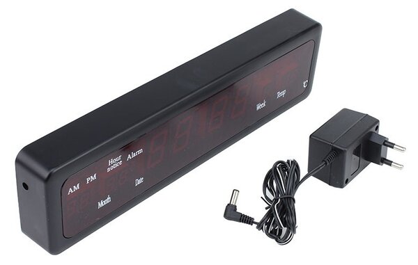 Ceas digital de perete, afisaj LED, AM/PM, data, termometru, Caixing