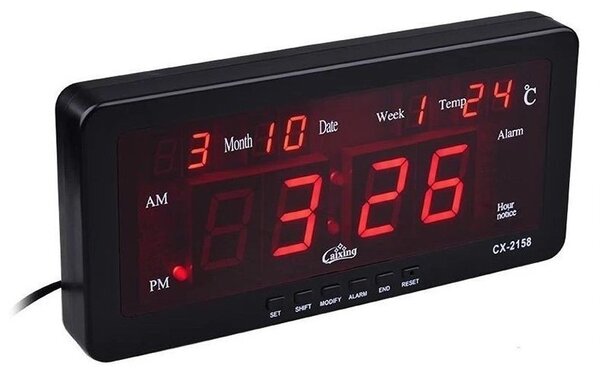 Ceas digital LED rosu, afisaj 12h, calendar si temperatura, Caixing