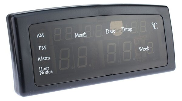 Ceas digital afisaj LED rosu, data, alarma, temperatura, negru, Caixing