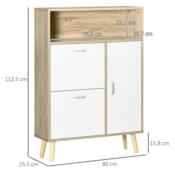 Pantofar cu 2 usi rabatabile si dulap pentru pantofi HOMCOM, reglabil, natural, alb | Aosom Romania