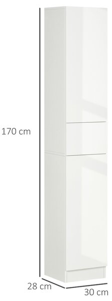 Dulap de baie inalt cu rafturi reglabile, coloana pentru baie, pentru organizare si depozitare, lucios, alb Kleankin | Aosom Romania
