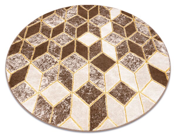 Covor MEFE modern cerc B400 Cub, geometric 3D - structural două niveluri de lână bej închis
