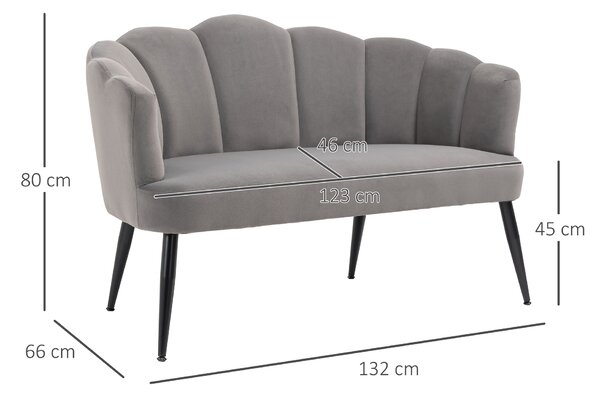 HOMCOM Canapea 132 cm pentru dormitor, mobilier modern din catifea, canapea mica tapitata pentru spatii mici, gri | Aosom Romania