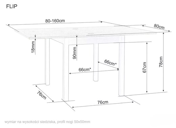 Masa extensibila de dining FLIP 80(160)X80 cm, stejar Cremona Torro/casmir