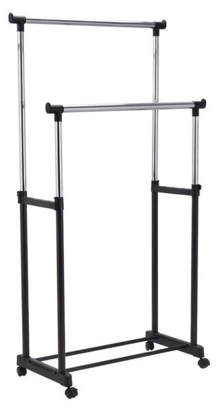 Suport dublu haine, stender umerase telescopic, inaltime 137 cm, otel cromat