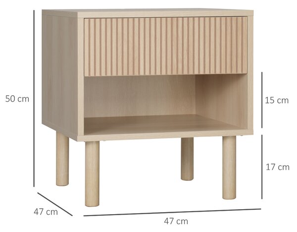HOMCOM Noptieră cu Sertar și Raft, Măsuță Laterală, Design Natural, pentru Dormitor | Aosom Romania
