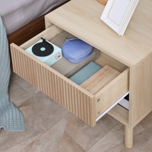 HOMCOM Noptieră cu Sertar și Raft, Măsuță Laterală, Design Natural, pentru Dormitor | Aosom Romania