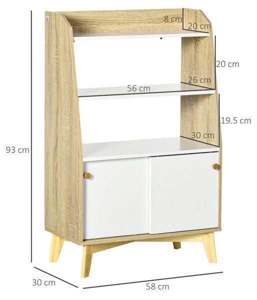 Dulap de depozitare modern, usi glisante si rafturi deschise, din PAL, Lemn de Pin 58x30x93cm Alb, Natural HOMCOM | Aosom Romania