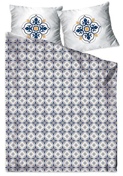 Lenjerie de pat din bumbac alb și satin, cu ornament 2 părți: 1buc 140 cmx200 + 1buc 70 cmx80