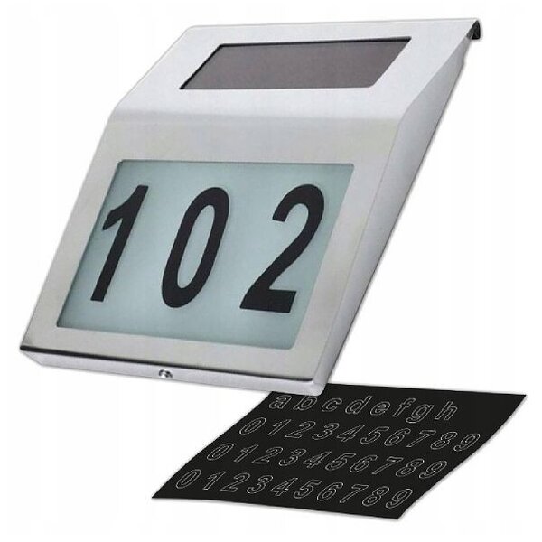 Numar casa incarcare solara, LED-uri SMD, 600mAh, IP65, carcasa otel, cifre, litere