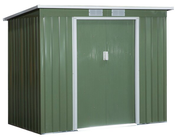Outsunny Casuta de gradina din otel cu acoperis inclinat, usa glisanta dubla si orificii de aerisire, 213x130x173 cm | Aosom Romania