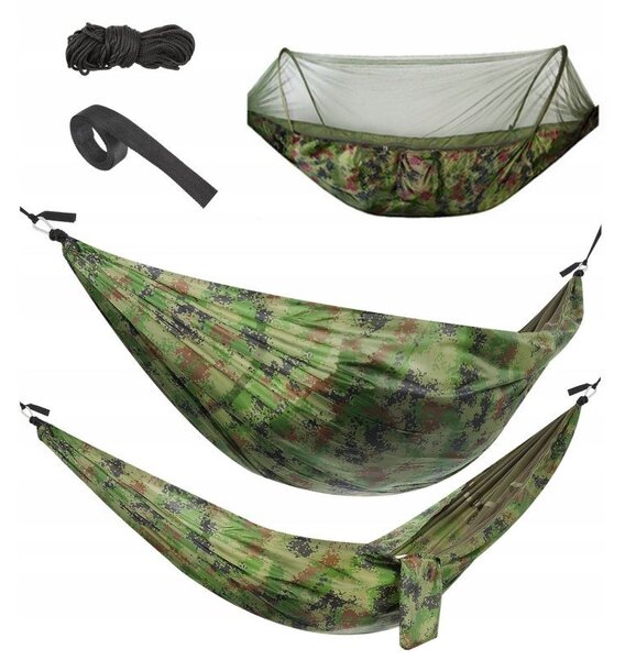 Hamac Army 260x140 cm, plasa anti-tantari, sarcina maxima 150 kg, inchidere fermoar, husa depozitare