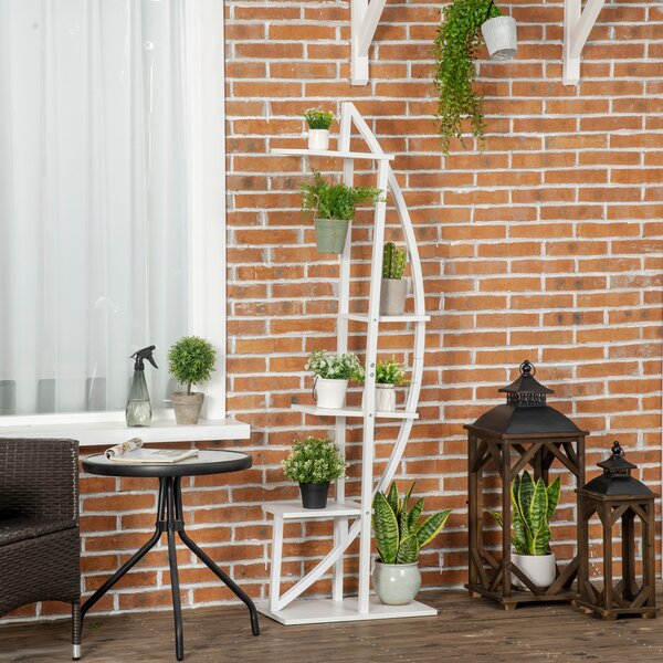 Outsunny Suport pentru Plante cu 5 Niveluri în Formă de Jumătate de Lună pentru Ghivece Decor Interior și Exterior 50x30x160 cm Alb | Aosom Romania