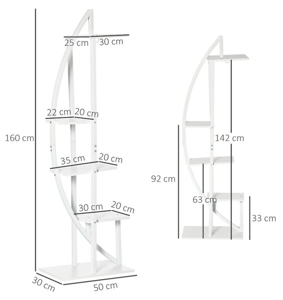Outsunny Suport pentru Plante cu 5 Niveluri în Formă de Jumătate de Lună pentru Ghivece Decor Interior și Exterior 50x30x160 cm Alb | Aosom Romania