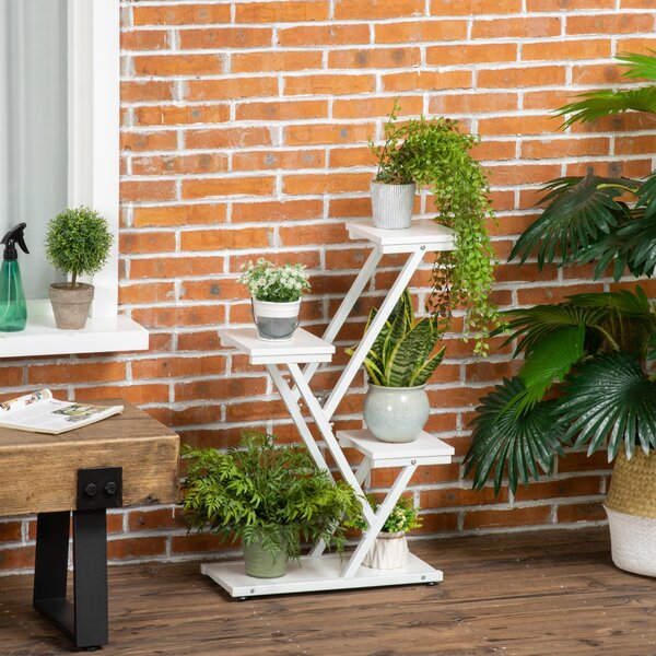 Outsunny Raft pentru Plante cu 4 Niveluri din Lemn pentru Decor Interior și Exterior Verandă Balcon | Aosom Romania