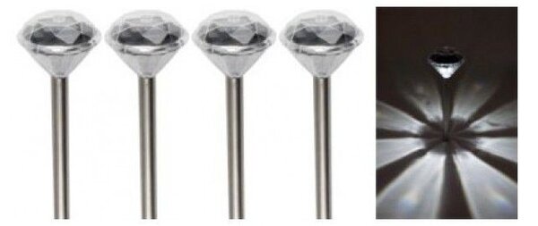 Lampa solara LED Cristal, inaltime 34 cm, iluminare alb, tip tarus, set 4 bucati
