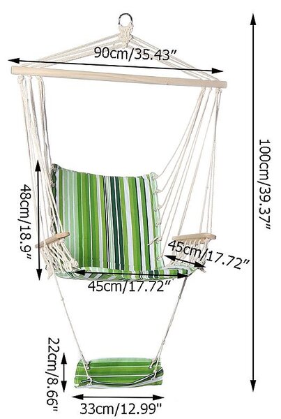 Hamac tip leagan, single, 100x48 cm, suport pentru picioare, bara lemn