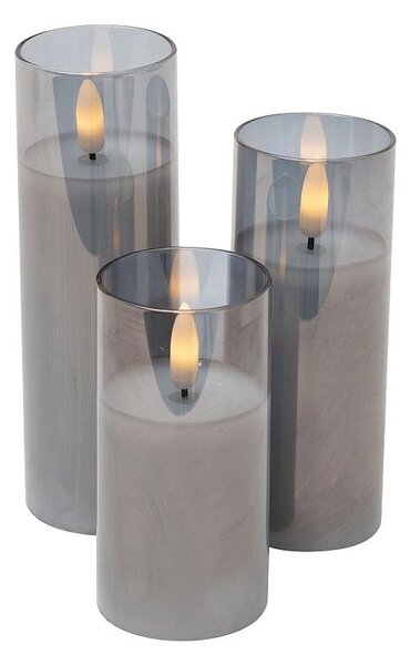 Set 3 lumanari LED, alb cald intermitent, efect flacara, aranjament decorativ, sticla