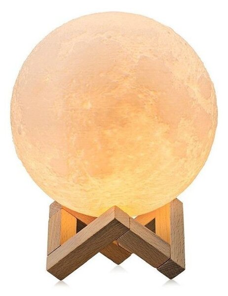 Lampa de veghe luna 3D 20 cm, 16 culori, telecomanda, suport lemn, reincarcabila USB