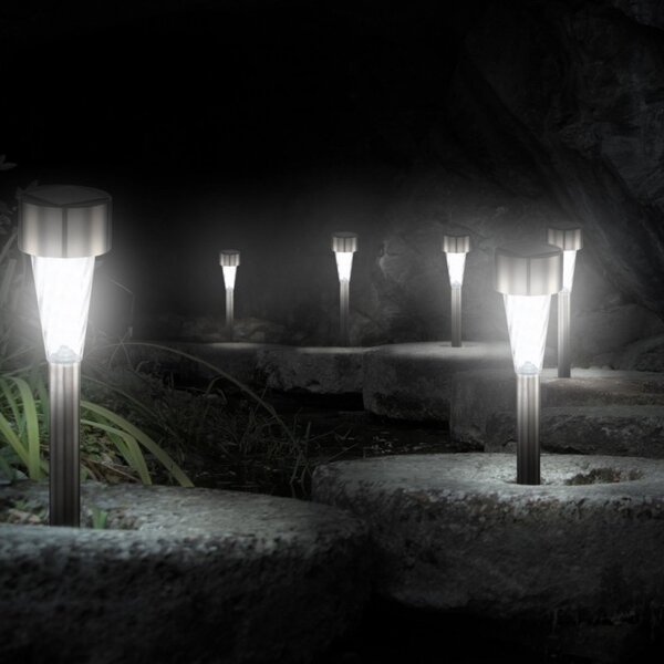 Felinar solar LED pentru gradina, stalpisor inox, IP44, set 6 bucati