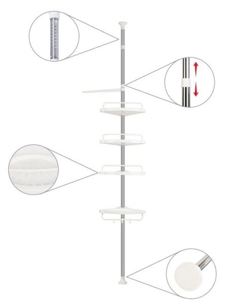 Raft pentru baie ajustabil 100-320 cm, 4 nivele, suport prosop, carlige