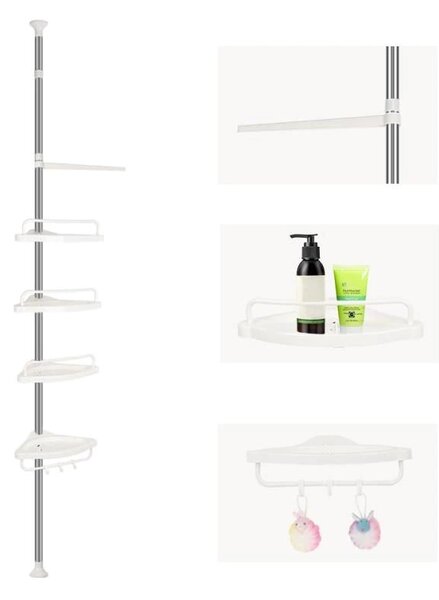 Raft pentru baie ajustabil 100-320 cm, 4 nivele, suport prosop, carlige