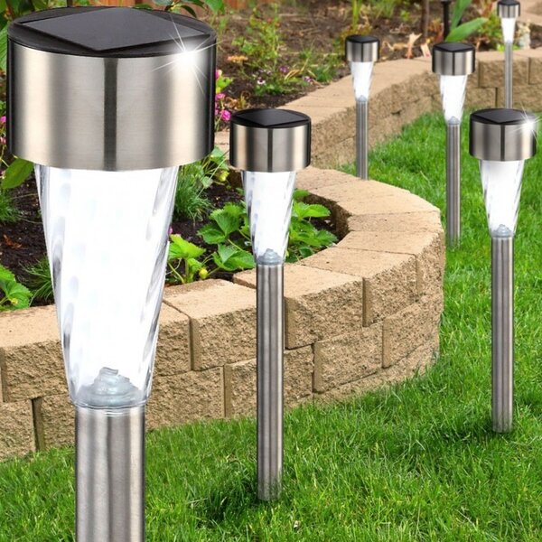 Felinar solar LED pentru gradina, stalpisor inox, IP44, set 6 bucati