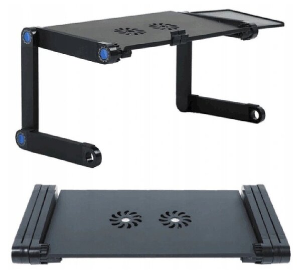 Masuta laptop pliabila, 26x42 cm, 2 ventilatoare 2500 rpm, aluminiu, suport mouse, negru