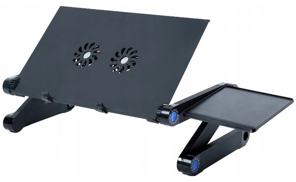 Masuta laptop pliabila, 26x42 cm, 2 ventilatoare 2500 rpm, aluminiu, suport mouse, negru