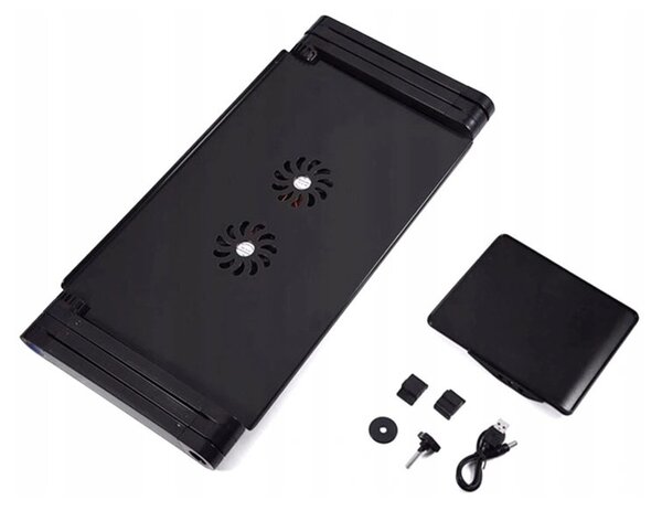 Masuta laptop pliabila, 26x42 cm, 2 ventilatoare 2500 rpm, aluminiu, suport mouse, negru