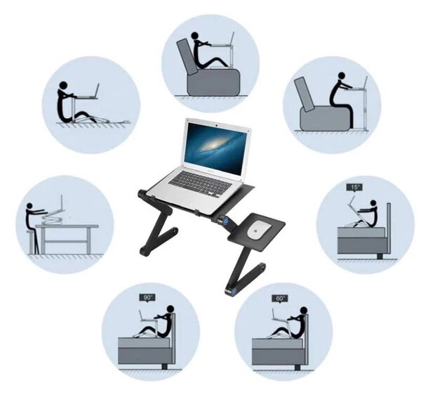 Masuta laptop pliabila, 26x42 cm, 2 ventilatoare 2500 rpm, aluminiu, suport mouse, negru
