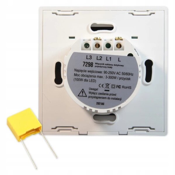 Intrerupator touch dublu, panou sticla securizata, incastrabil, LED indicator, alb