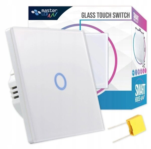 Intrerupator touch simplu, LED indicator, incastrabil, culoare alb