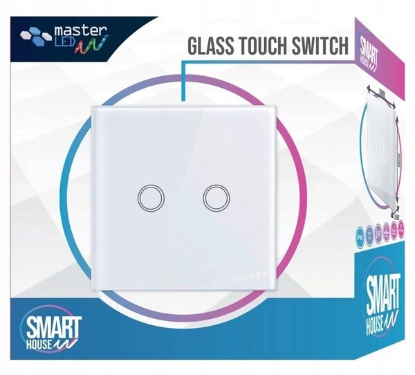 Intrerupator touch dublu, panou sticla securizata, incastrabil, LED indicator, alb