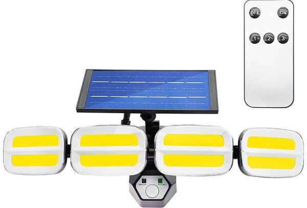Proiector solar LED 20W, 3 programe iluminare, senzor miscare, telecomanda, IP65